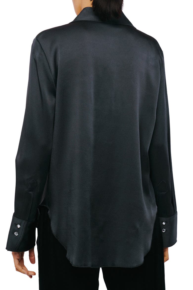 Sabrina Satin Button-Up Shirt, Alternate, color, CHARCOAL