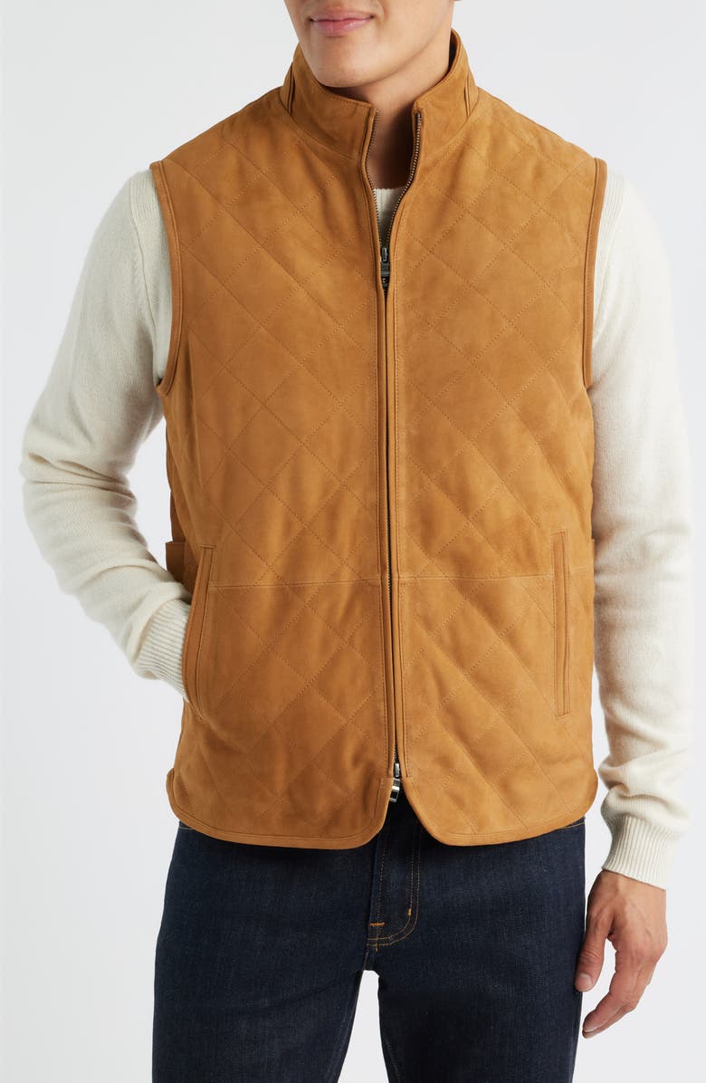 Peter Millar Essex Quilted Water Resistant Suede Vest, Alternate, color, Whiskey