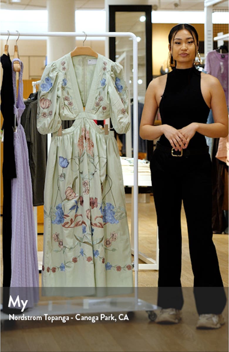 Floral Embroidered Cutout Puff Sleeve Maxi Dress, sales video thumbnail