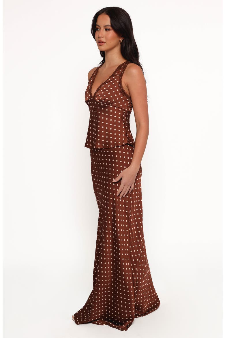 Velman Polka Dot Satin Maxi Skirt, Alternate, color, BROWN POLKA DOT