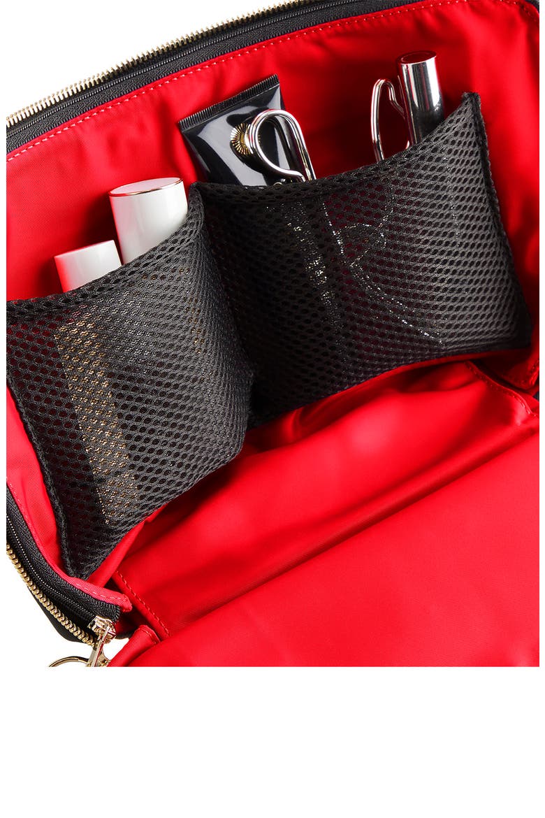 Vacationer Leather Makeup Bag, Alternate, color, BLACK LEATHER/ RED