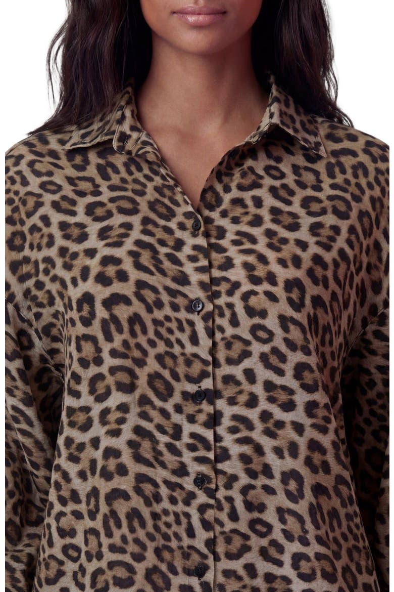 Leopard Womens Relaxed Linen Shirt, Alternate, color, LEOPARD BROWN