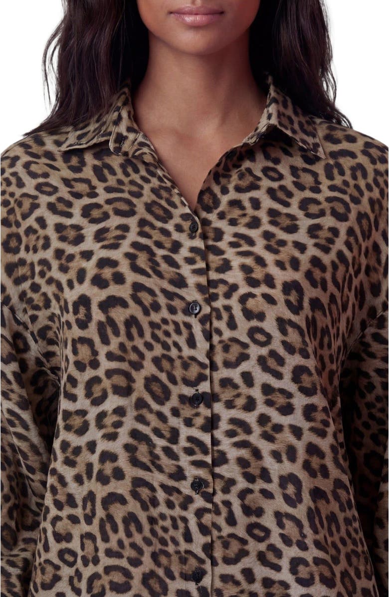 Lords of Harlech Leopard Womens Relaxed Linen Shirt, Alternate, color, Leopard Brown