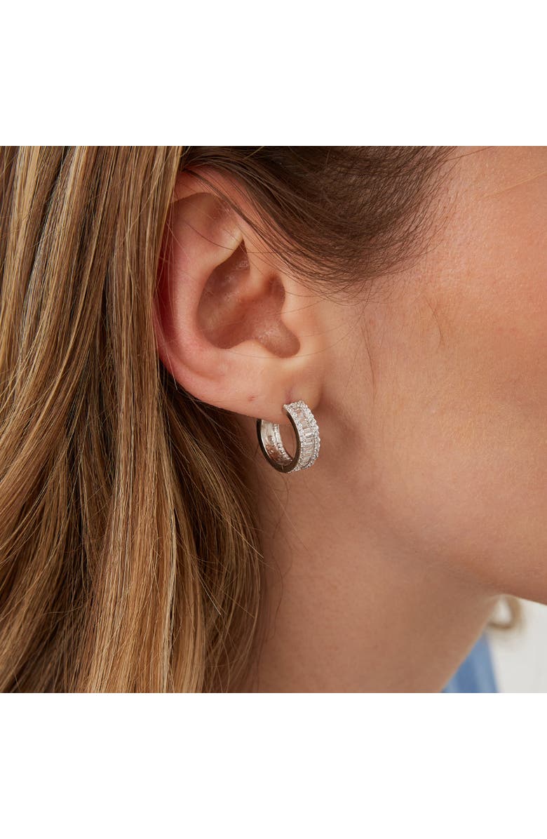 Spero London Baguette Cubic Zirconia Sterling Silver Pave Hoop Earrings, Alternate, color, Silver