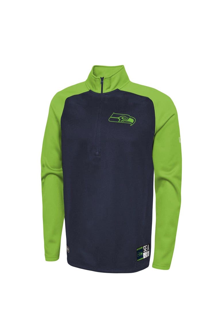 Men's New Era Navy Seattle Seahawks Combine Authentic O-Line Raglan Half-Zip Jacket, Alternate, color, Navy