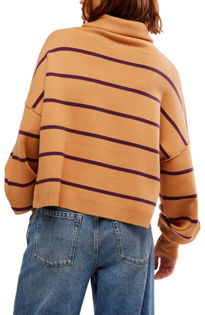 Free People Paulie Stripe Turtleneck Sweater, Alternate, color, Butterrum Combo