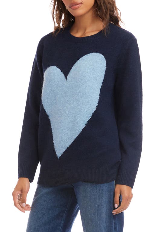 Karen Kane Heart Crewneck Sweater In Blue