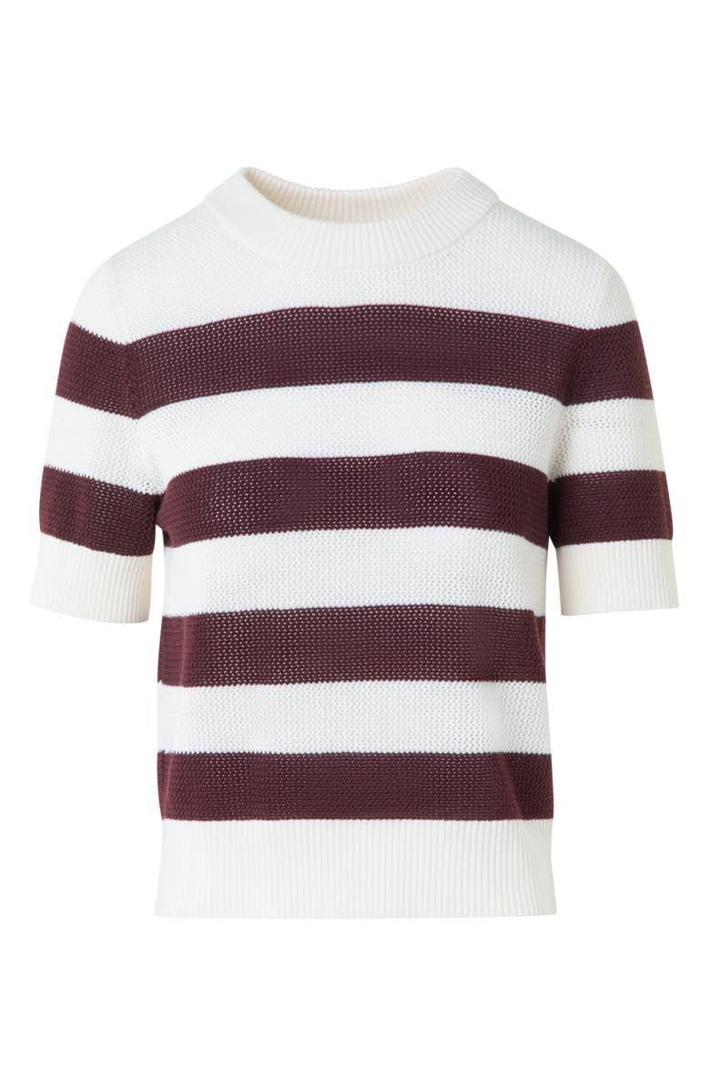 Akris punto Colorblock Short Sleeve Virgin Merino Wool Sweater, Alternate, color, Cream-Blackberry