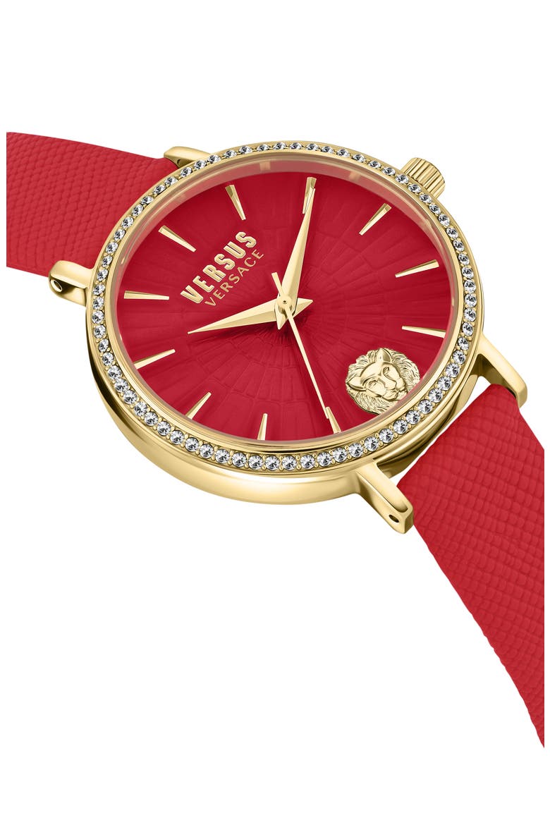 Mar Vista Leather Strap Watch, 34mm, Alternate, color, IP YELLOW GOLD
