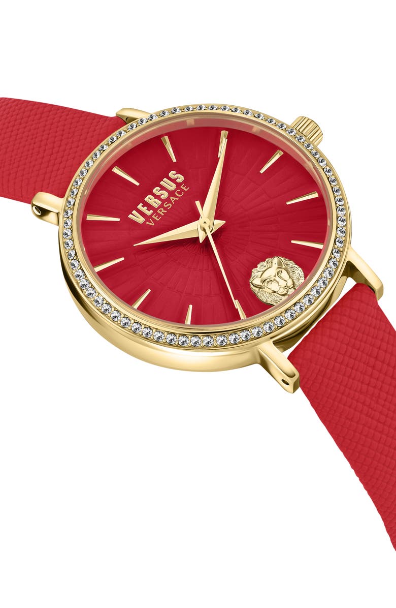 VERSUS Versace Mar Vista Leather Strap Watch, 34mm, Alternate, color, Ip Yellow Gold