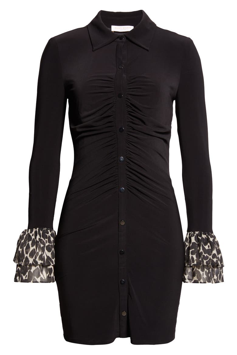 Arden Long Sleeve Ruched Mini Shirtdress, Alternate, color, BLACK / BONE FOLIAGE
