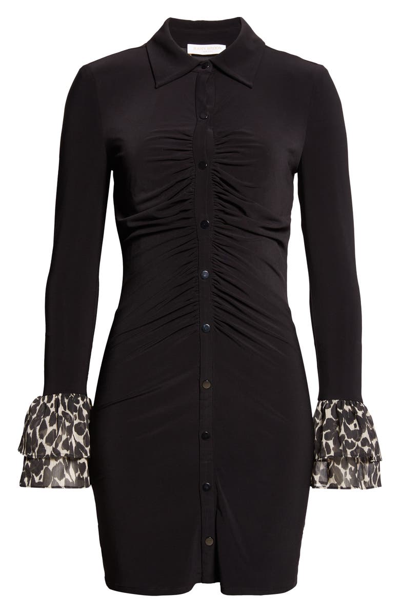 Ramy Brook Arden Long Sleeve Ruched Mini Shirtdress, Alternate, color, Black / Bone Foliage