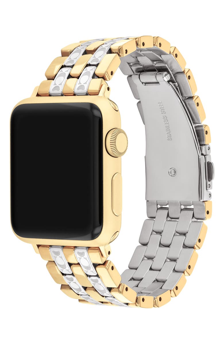 COACH Apple Watch<sup
®</sup
 Two-Tone Bracelet Watchband, Alternate, color, Gold