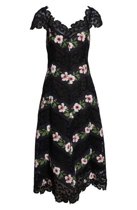 Chiné Hibiscus Stripe Faille Midi Dress