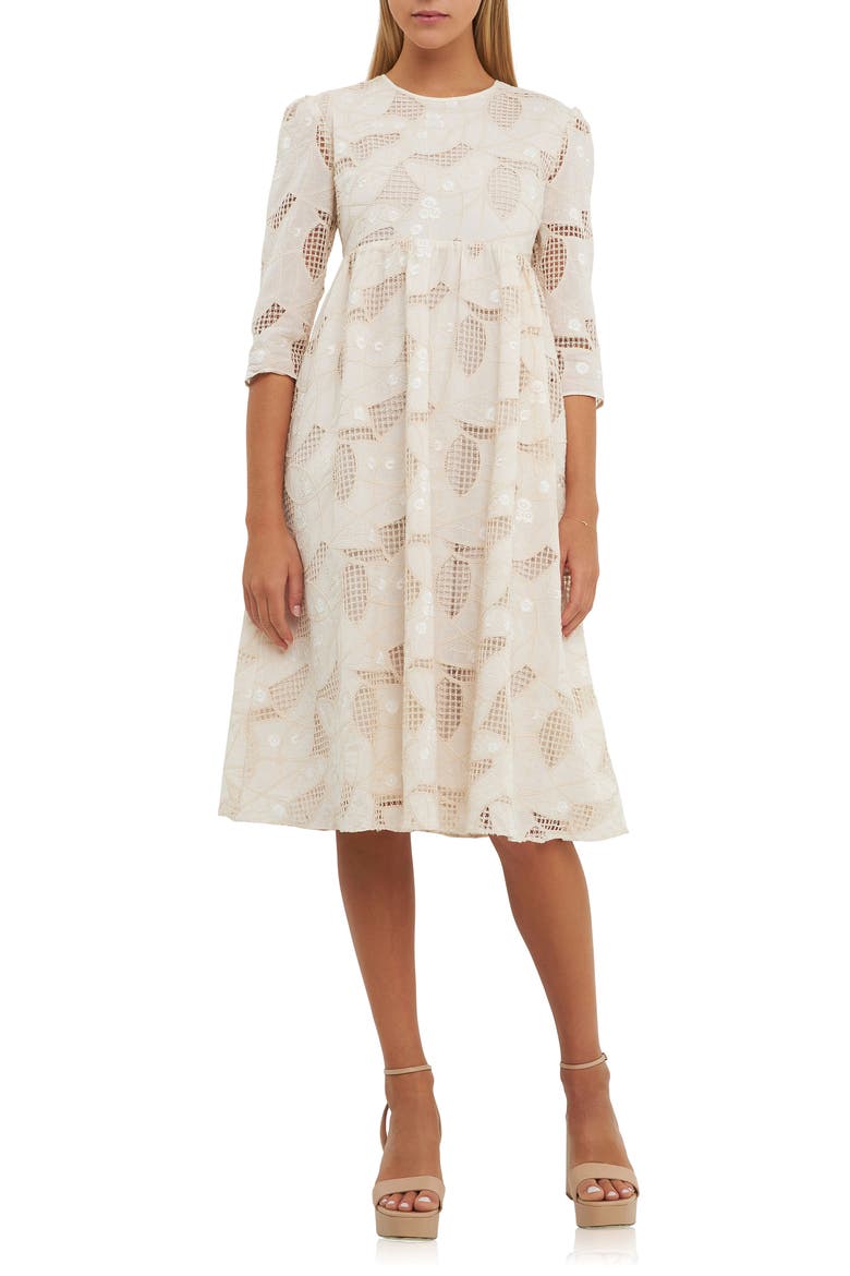 Embroidered Lace A-Line Dress, Main, color, IVORY