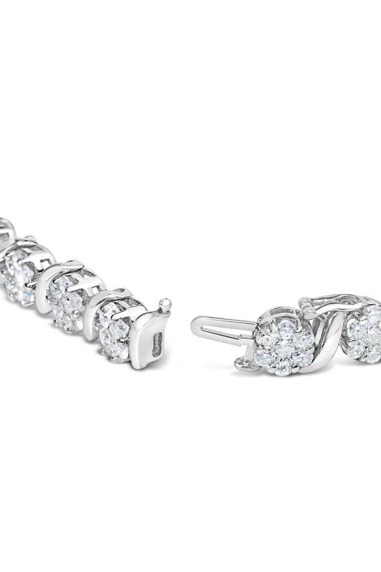 14K White Gold 7 3/8 Cttw Diamond Floral Cluster S Link Bracelet, Alternate, color, White