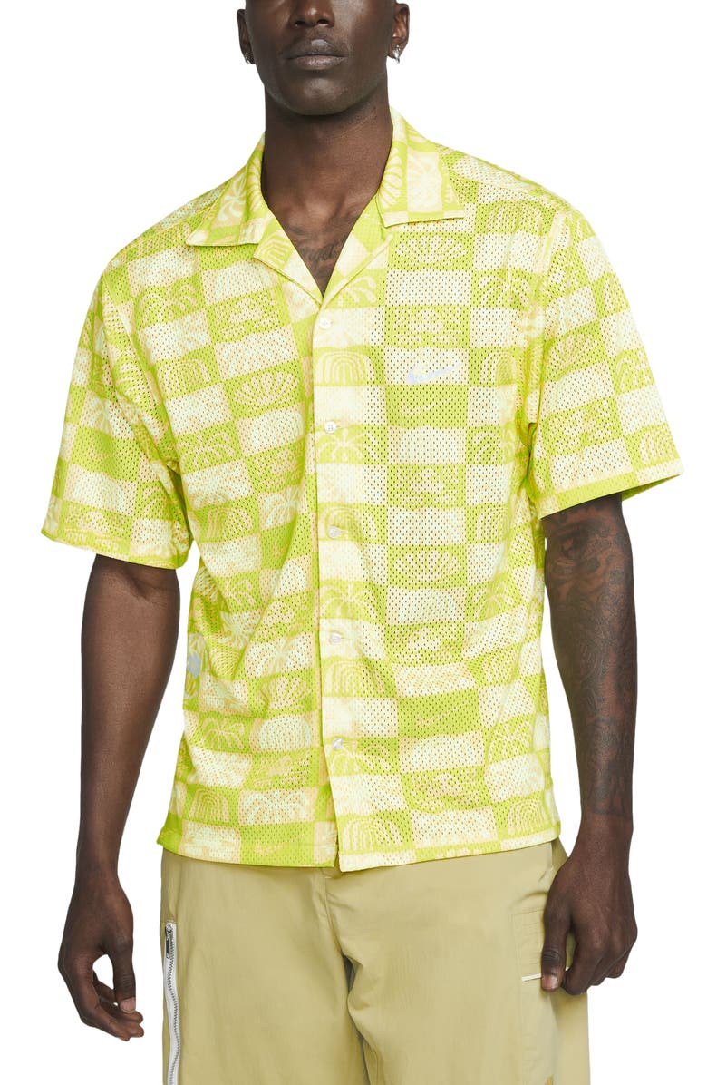 Nike Spring Break Standard Fit Mesh Short Sleeve Button-Up Camp Shirt, Main, color,