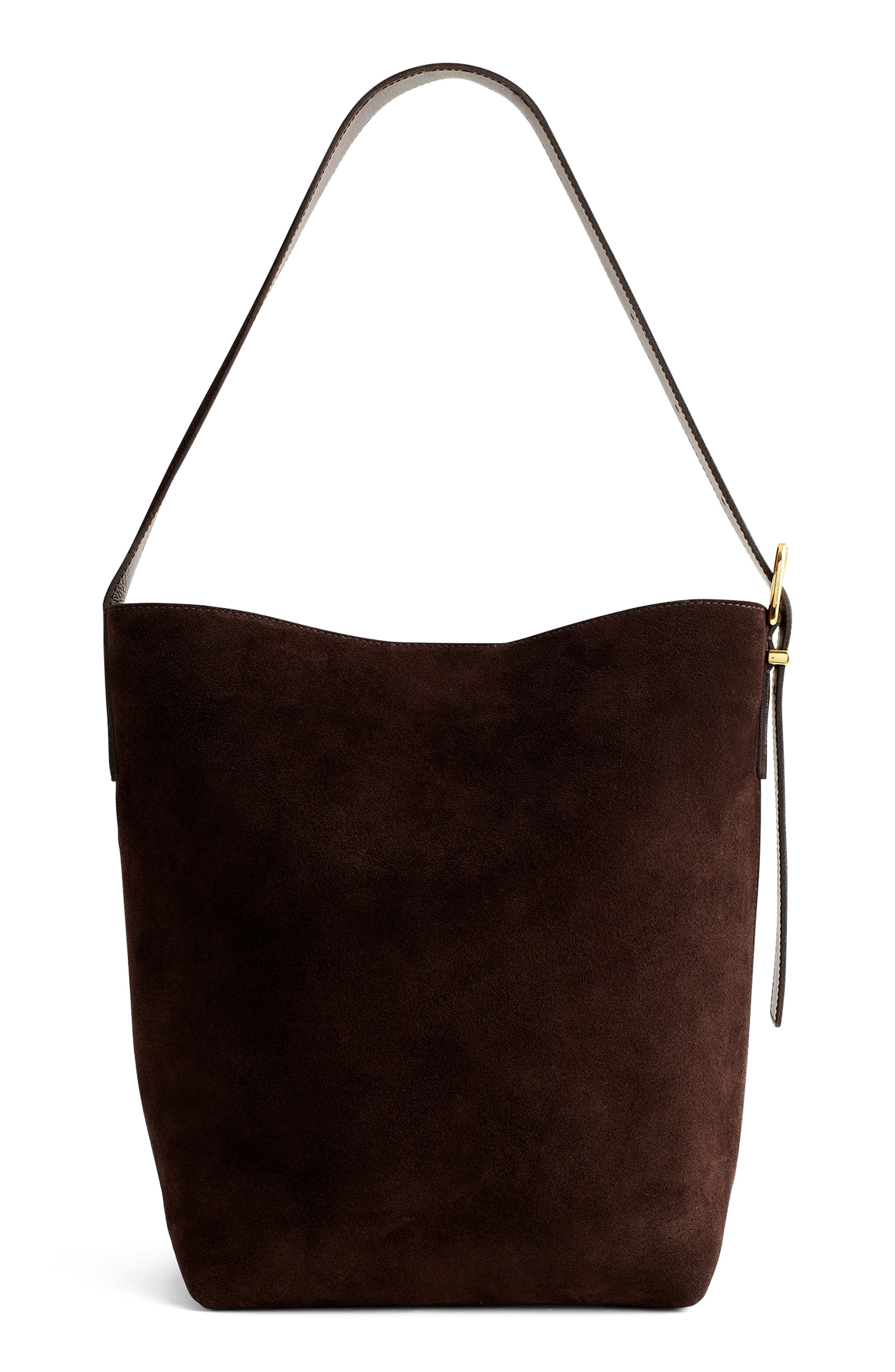 Madewell Essentials Suede Bucket Bag, Main, color, Dark Carob