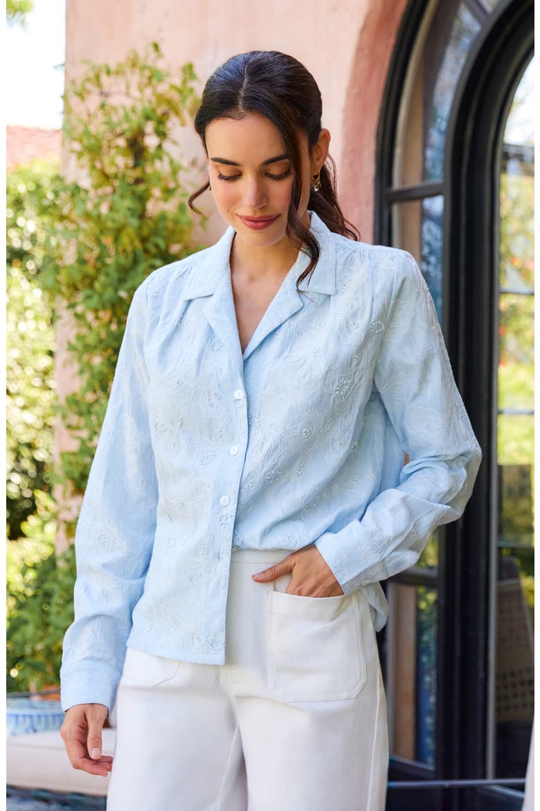 Embellished Button-Up Shirt, Alternate, color, LIGHT BLUE