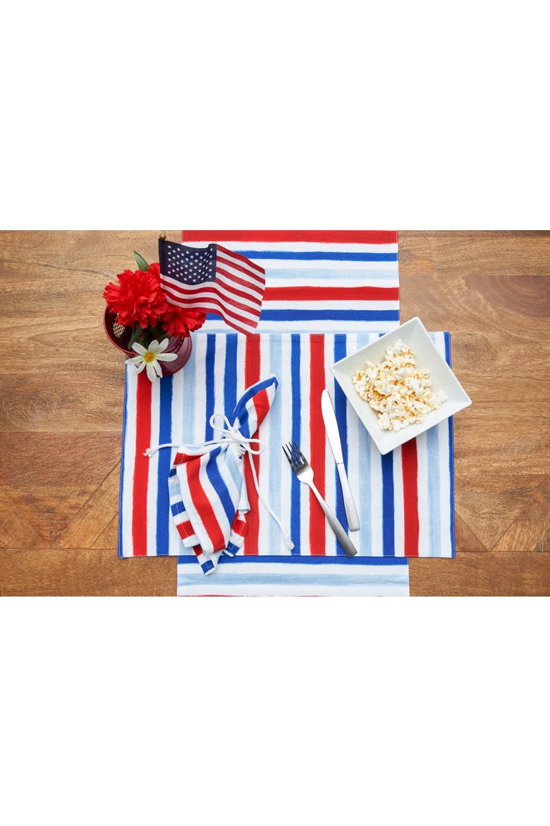 Patriotic Watercolor Stripes 4th of July Cotton Tabletop Placemats, Set of 6, 14" x 20", Alternate, color, Blue