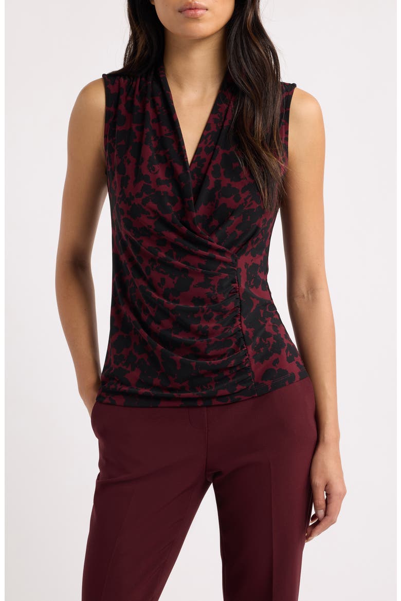 Print Faux Wrap Sleeveless Top, Main, color, BAROLO/ ANNE BLACK