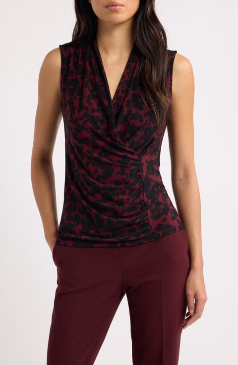 Print Faux Wrap Sleeveless Top