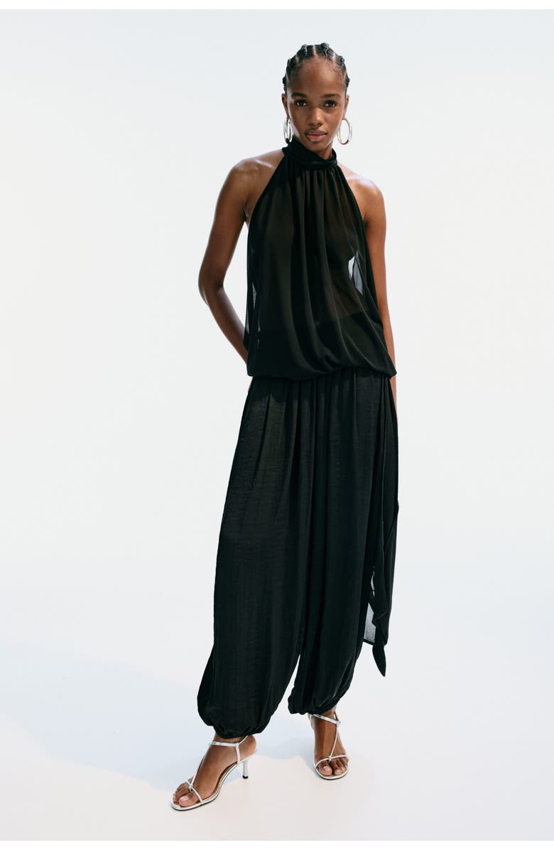 H&M Draped-panel Balloon Trousers, Alternate, color, Black