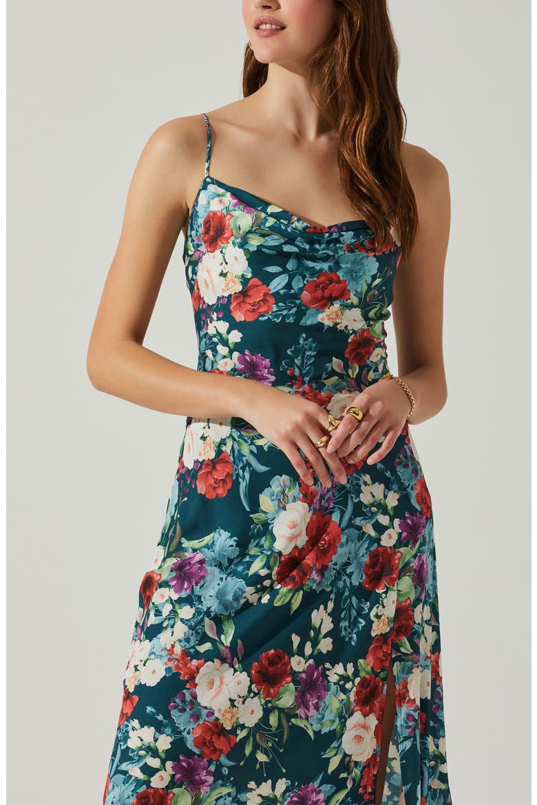 Gaia Floral Print Sleeveless Midi Dress, Alternate, color, GREEN RED FLORAL