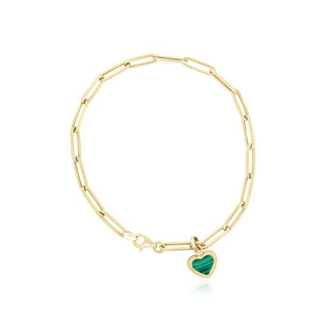 Malachite Heart Paperclip Bracelet