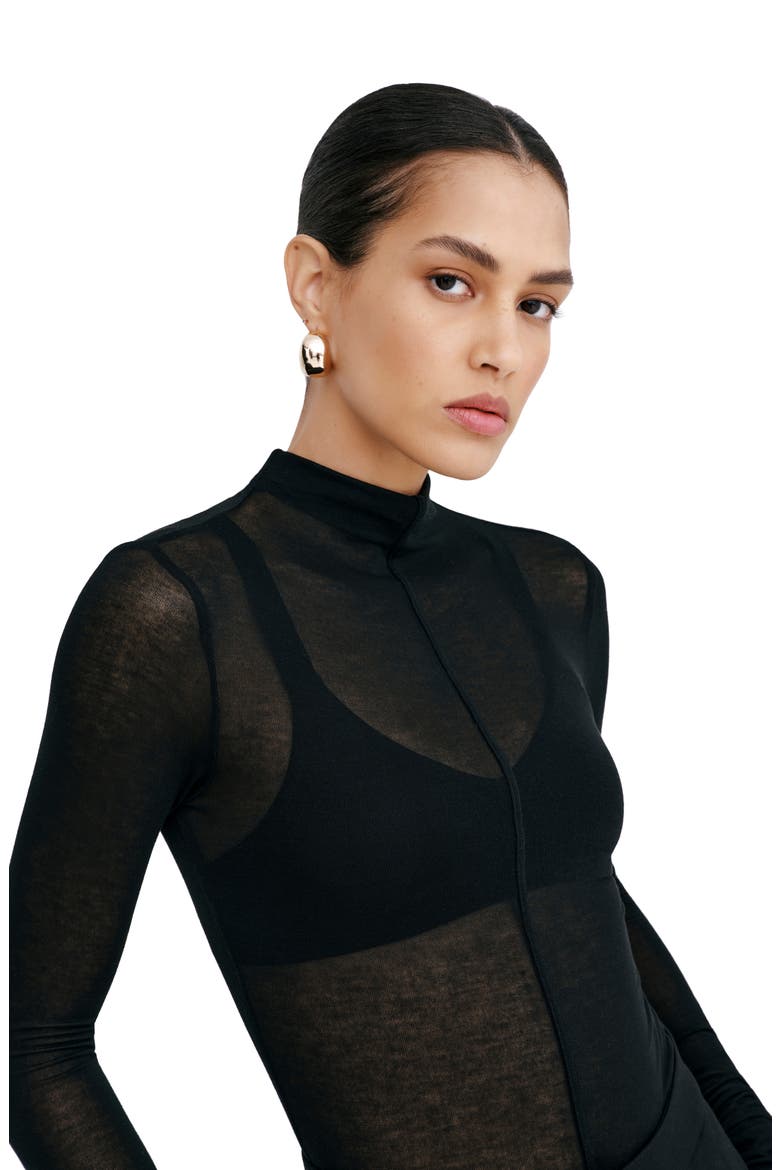 Alicia Sheer Mock Neck Knit Top, Alternate, color, BLACK