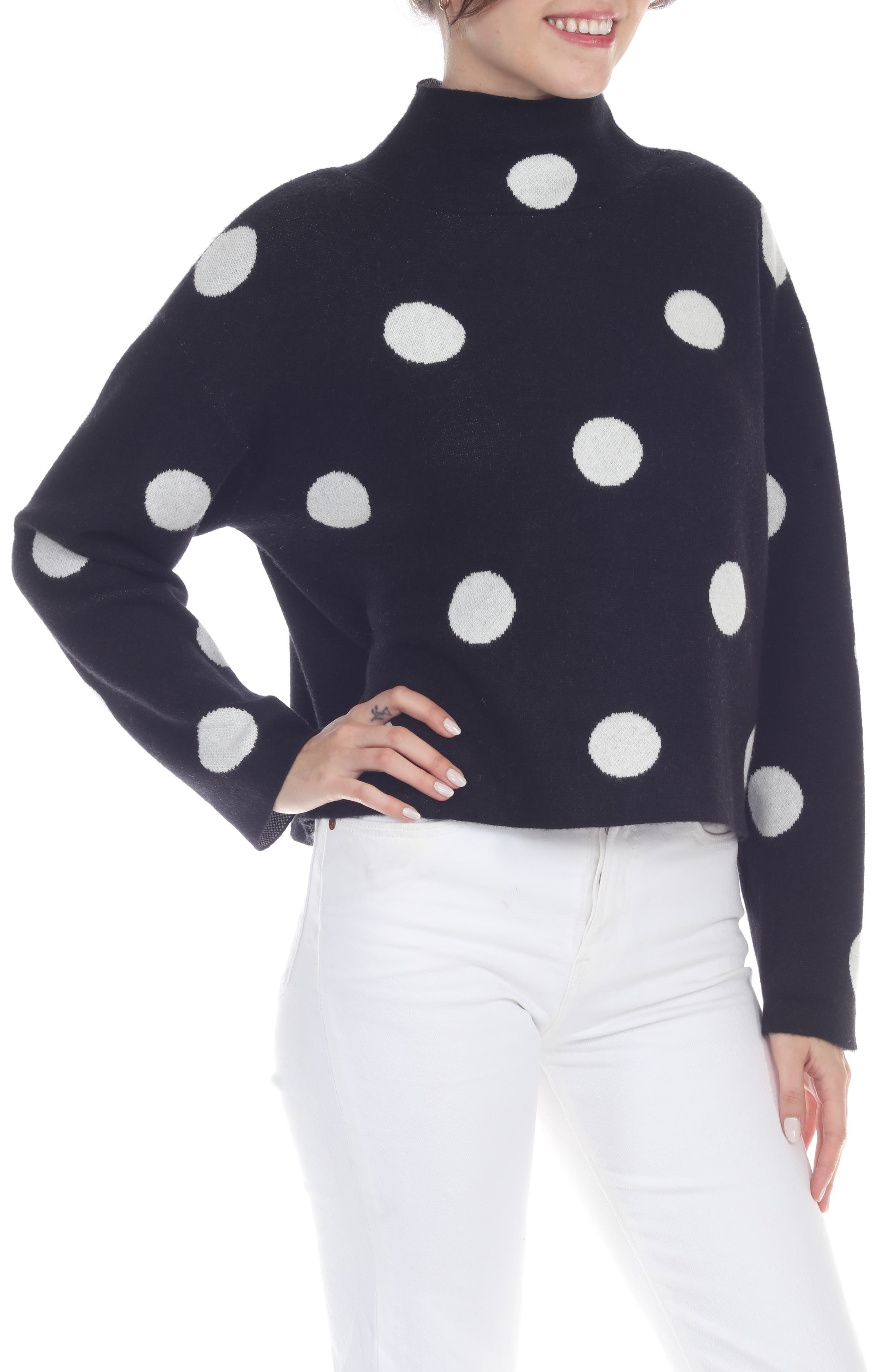 RAIN AND ROSE Polka Dot Funnel Neck Sweater