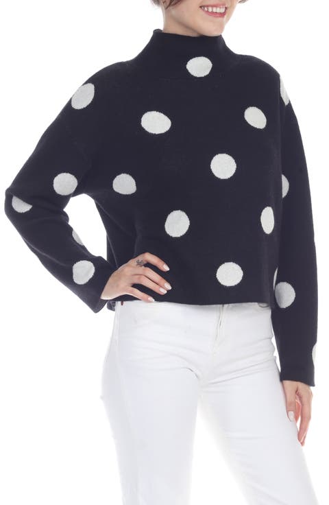 Polka Dot Funnel Neck Sweater