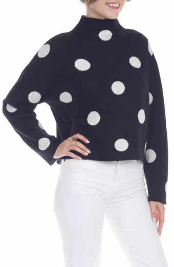 RAIN AND ROSE Polka Dot Funnel Neck Sweater