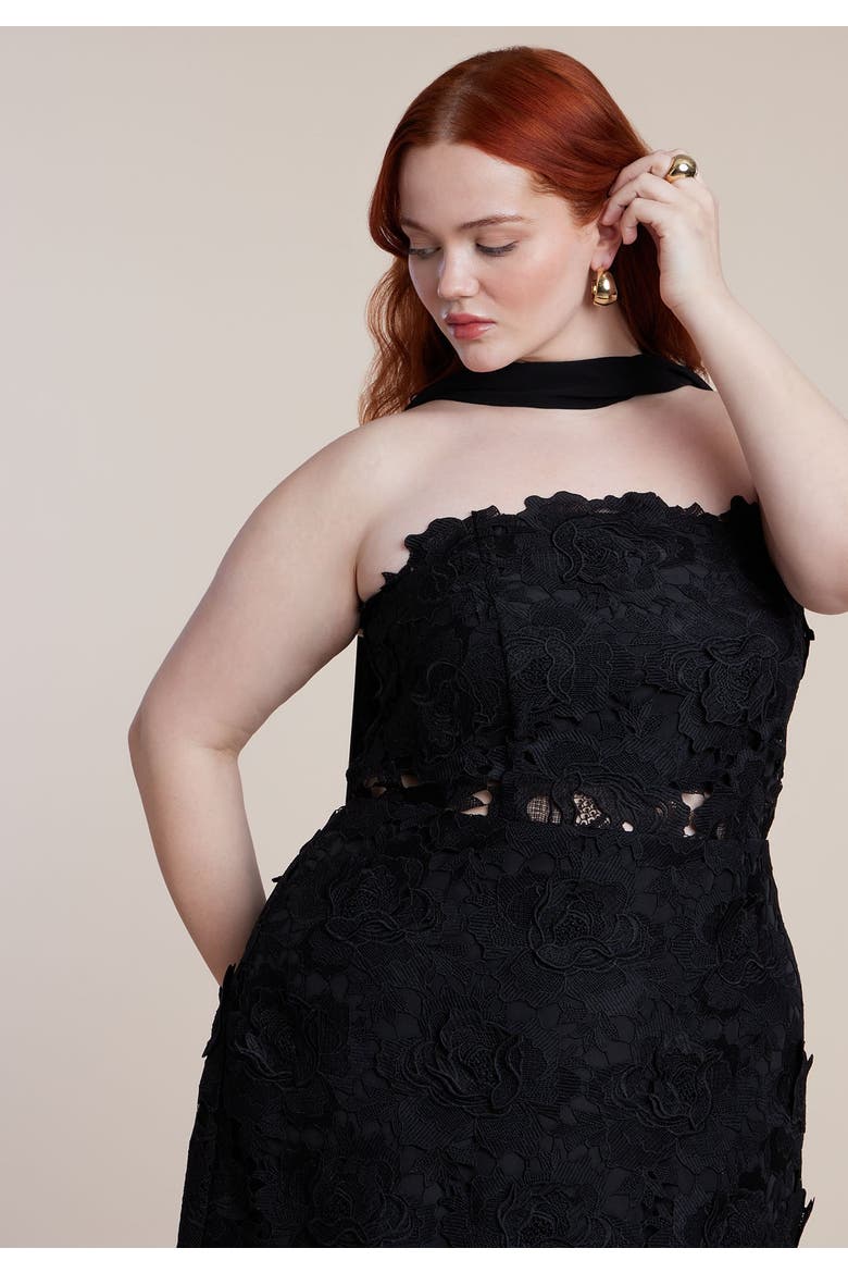 Strapless Lace Dress With Scarf, Alternate, color, BLACK ONYX
