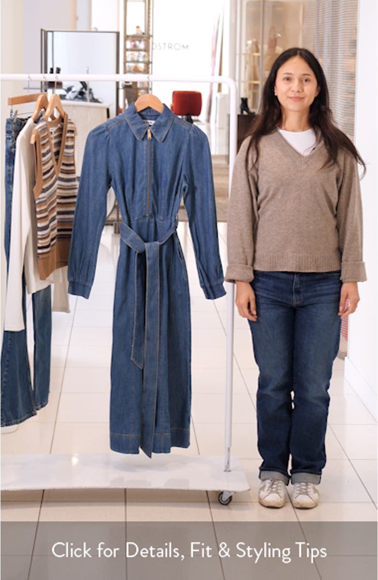 Front Zip Long Sleeve Denim Maxi Dress, sales video thumbnail