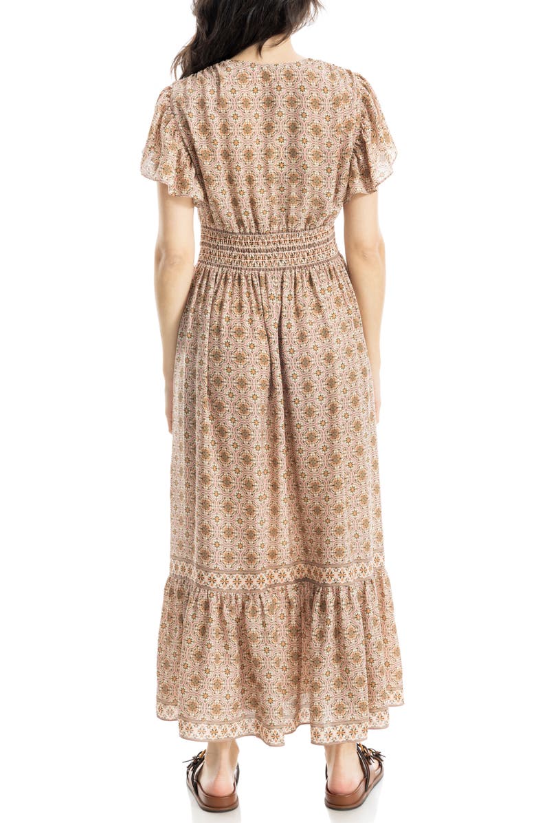 MAX STUDIO Flutter Sleeve Floral Tiered Maxi Dress, Alternate, color, Blush/ Olive