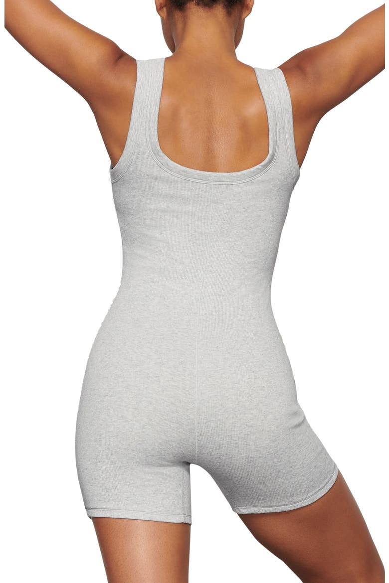 Stretch Cotton Rib Romper, Alternate, color, LIGHT HEATHER GREY
