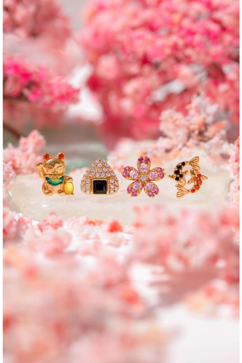 Tokyo Set of 4 Assorted Single Stud Earrings, Alternate, color, GOLD