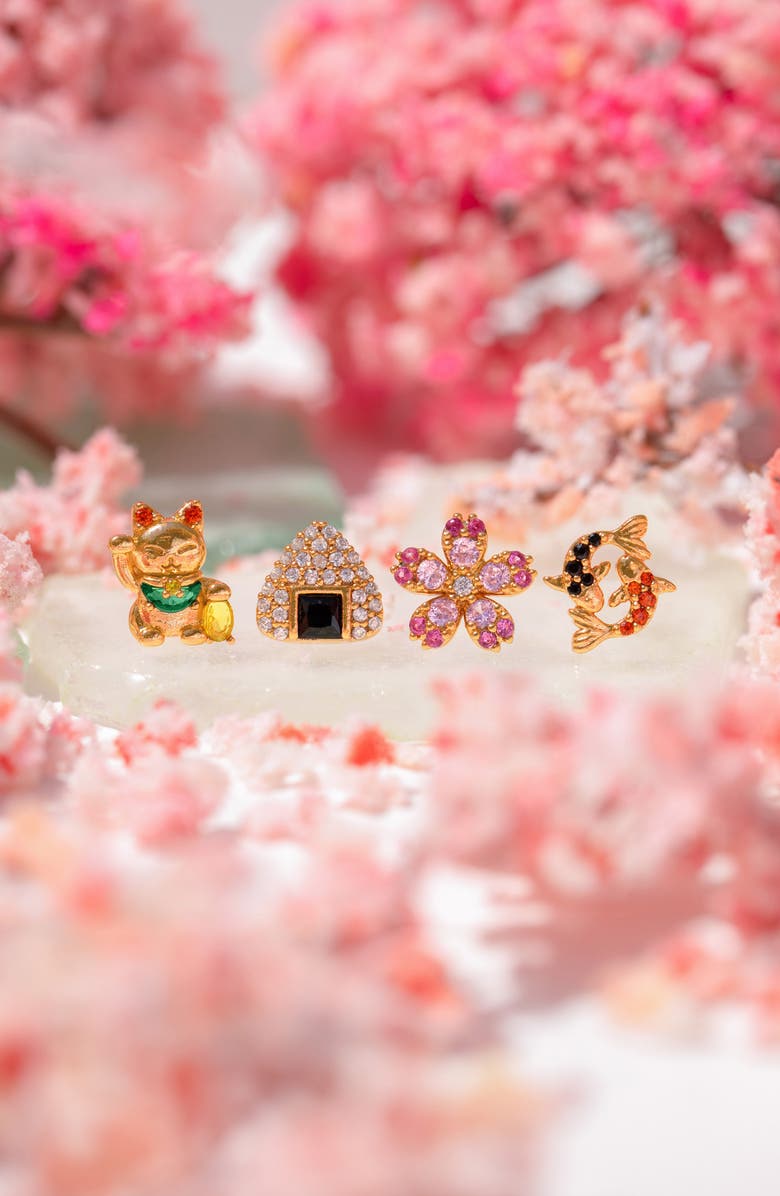 Girls Crew Tokyo Set of 4 Assorted Single Stud Earrings, Alternate, color, Gold