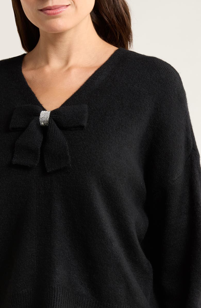 Halogen<sup>®</sup> Rhinestone Bow Sweater With Slipdress, Alternate, color, Rich Black