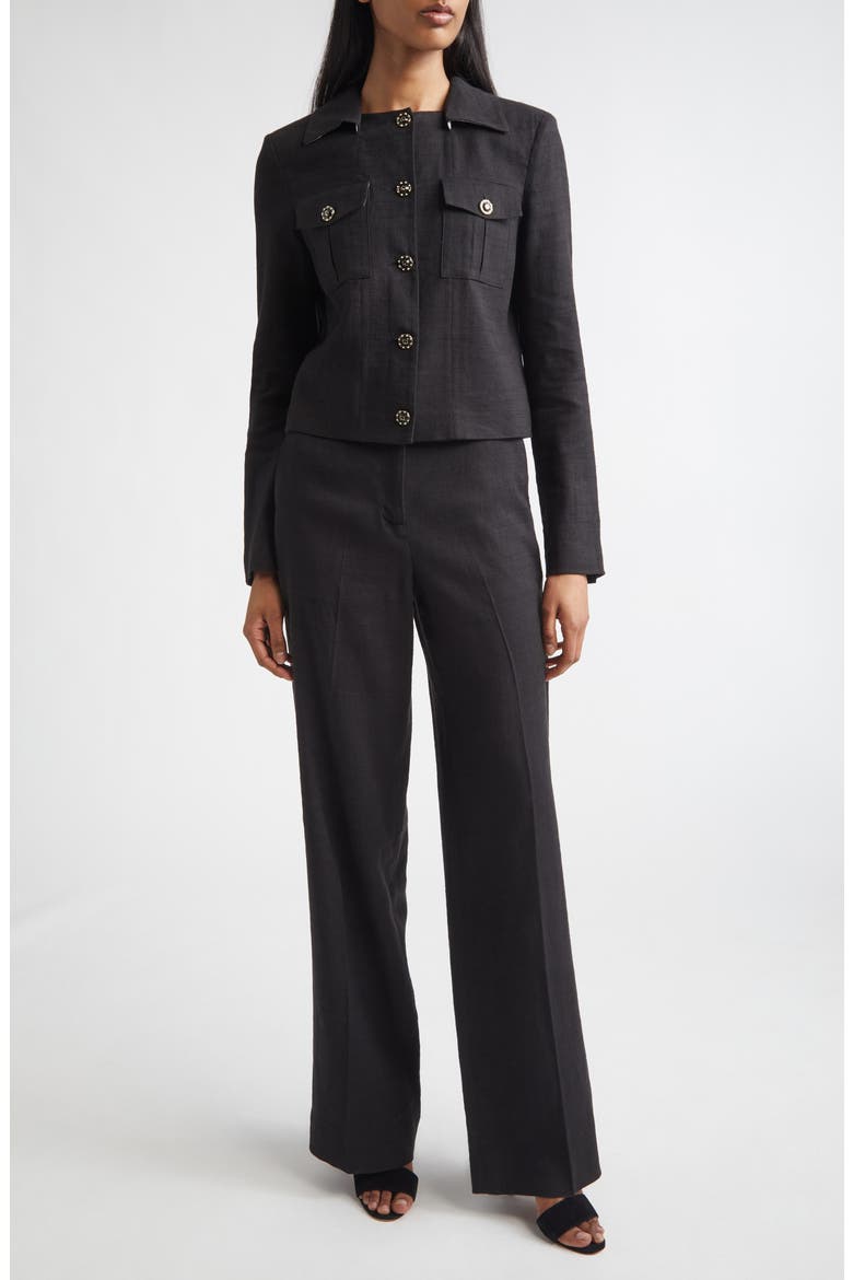 Linen Blend Twill Jacket, Alternate, color, BLACK