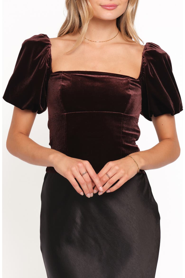 Elyria Velvet Puff Sleeve Top, Main, color, CHOCOLATE