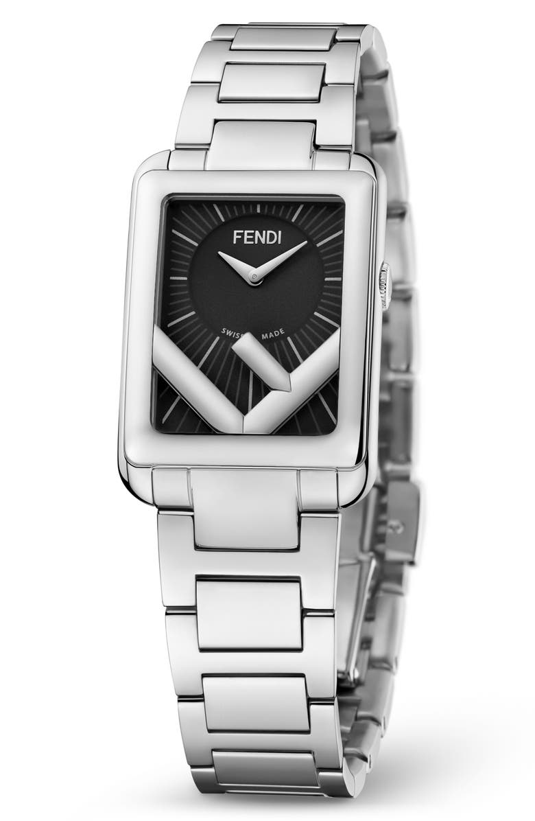 Fendi Run Away Rectangle Bracelet Watch, 22.5mm x 32mm, Alternate, color, Silver/ Black/ Silver