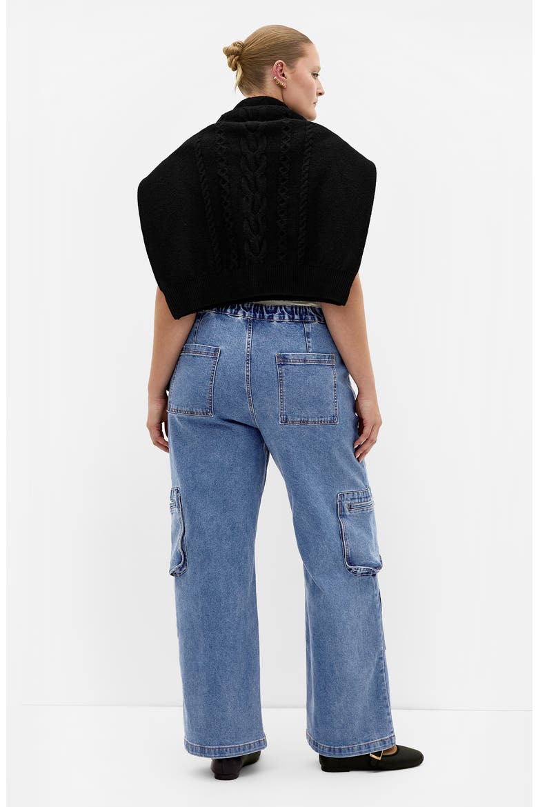 Miley Mid Rise Wide Leg Cargo Jeans, Alternate, color, MID DENIM
