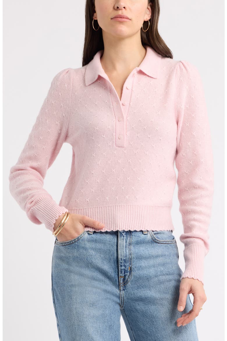 Puff Shoulder Wool & Cashmere Polo Sweater, Main, color, PINK PARFAIT