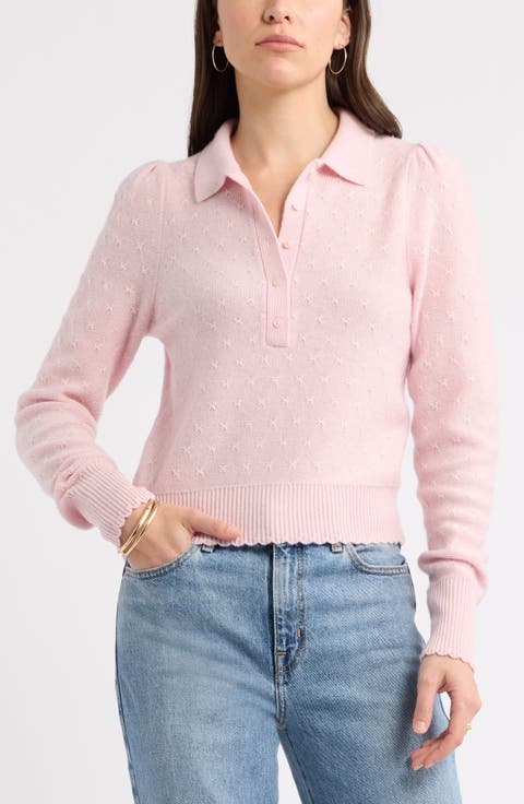 Puff Shoulder Wool & Cashmere Polo Sweater