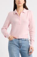 Caslon® Puff Shoulder Wool & Cashmere Polo Sweater