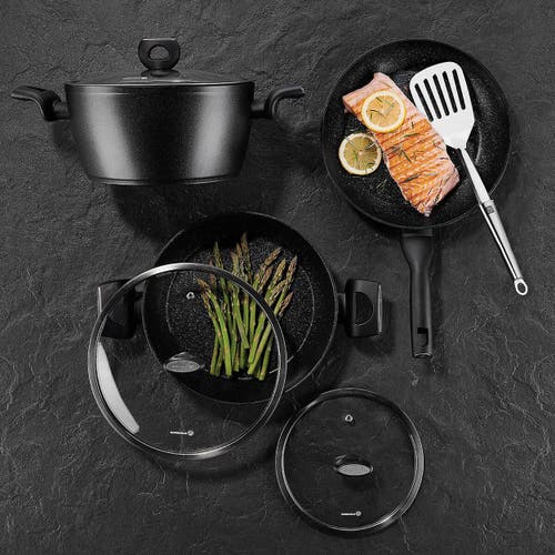 Korkmaz Nora 2 Piece 3 Liter Alumium Nonstick Casserole Dish With Lid In Black