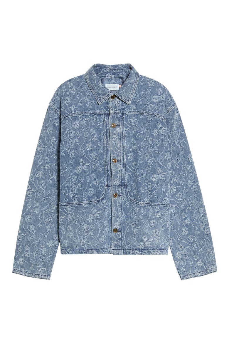 Floral Embroidery Denim Jacket, Main, color, LIGHT INDIGO
