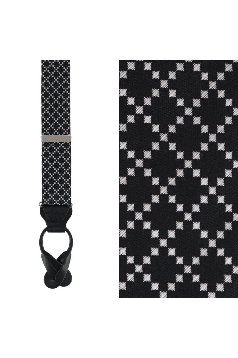 Rowan Geometric Pattern Silk Button End Suspenders, Main, color, Black